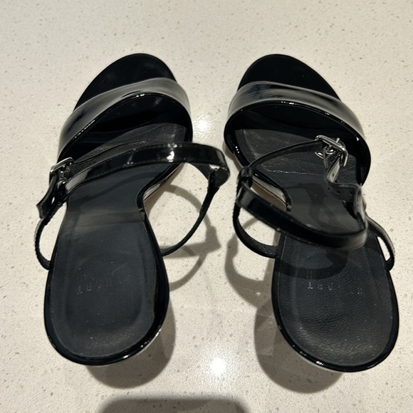 Stuart Weitzman Clear Lucite Heels Open Toe Black Strap Slingback Heels - Picture 7 of 15